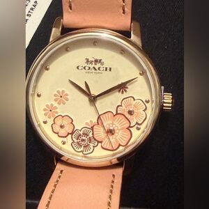 Coach Women's Pink Floral Dial Leather Strap Watch